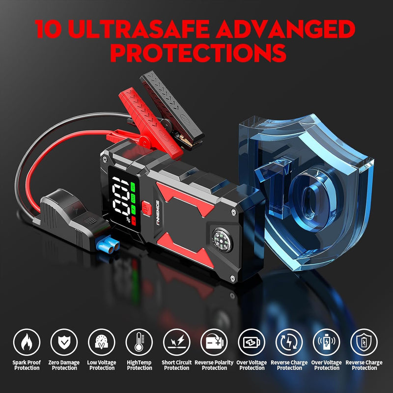 Dylect® AIR NOVA 5-in-1 Jump Starter & Tyre Inflator for Car and Bike | 1000A Peak | 12,000 mAh Power Bank | 160 PSI | Dual Display & Auto Cut-Off | LED Light | Type-C Fast Charge