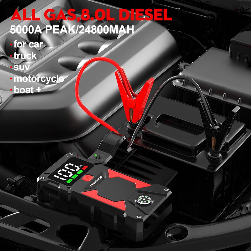 Dylect® AIR NOVA 5-in-1 Jump Starter & Tyre Inflator for Car and Bike | 1000A Peak | 12,000 mAh Power Bank | 160 PSI | Dual Display & Auto Cut-Off | LED Light | Type-C Fast Charge