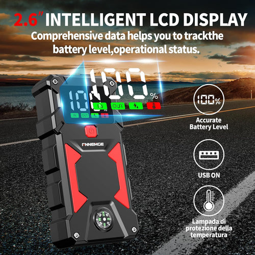 Dylect® AIR NOVA 5-in-1 Jump Starter & Tyre Inflator for Car and Bike | 1000A Peak | 12,000 mAh Power Bank | 160 PSI | Dual Display & Auto Cut-Off | LED Light | Type-C Fast Charge