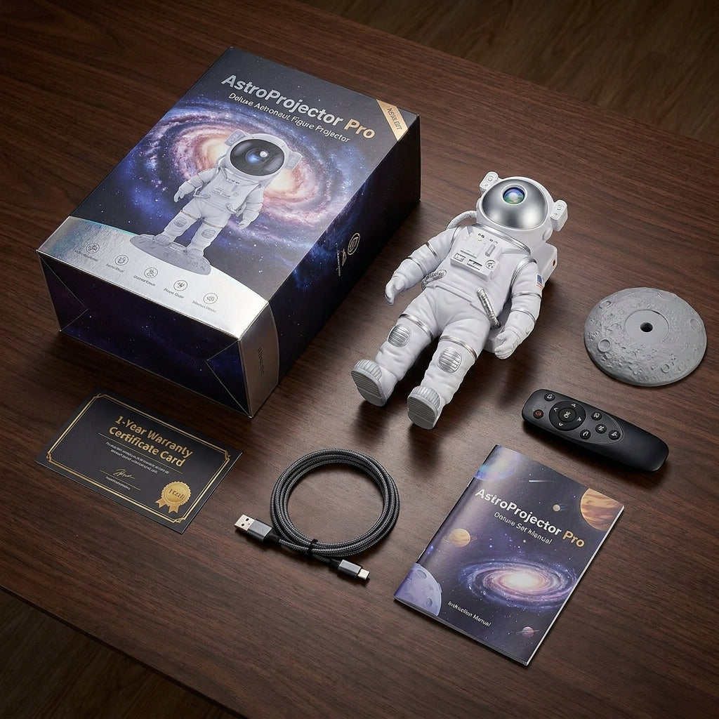 Everything included in astronaut projector packaging box